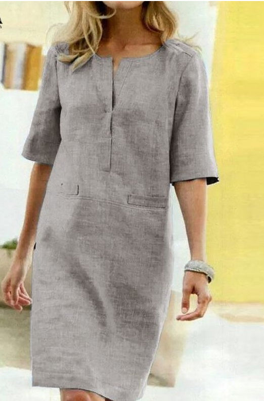 Jolina - Linen mini dress with half sleeves