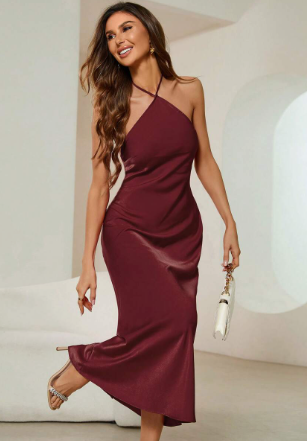 Gabriela - Abito midi asimmetrico con scollo a farfalla
