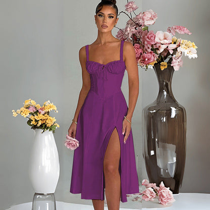 Renata - Abito midi con corsetto e apertura