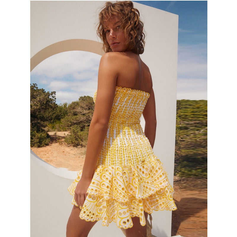 Ana - Minivestido amarillo de tirantes con fruncidos