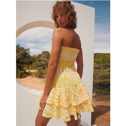 Ana - Minivestido amarillo de tirantes con fruncidos