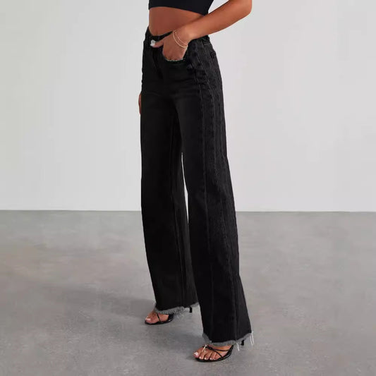Carolina | Jeans alla moda a vita alta con tasche e vestibilità comoda e aderente.