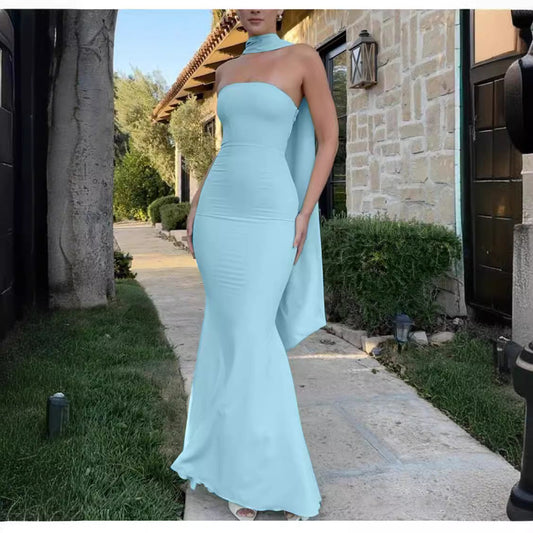 Valeria - Asymmetric long dress with transparency