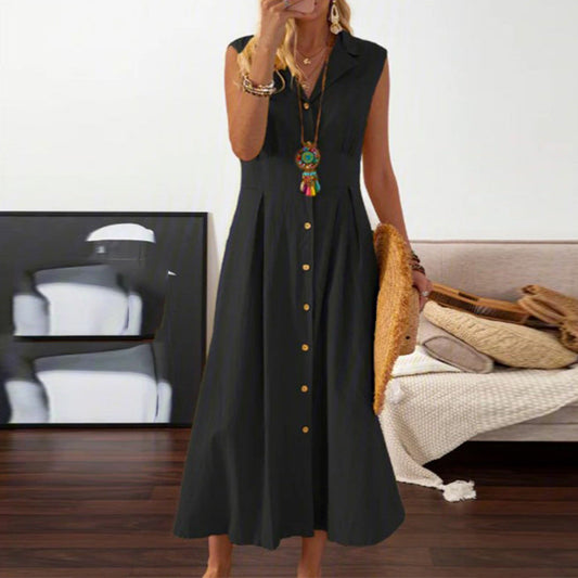 Luna - Vestido midi sin mangas y con botones