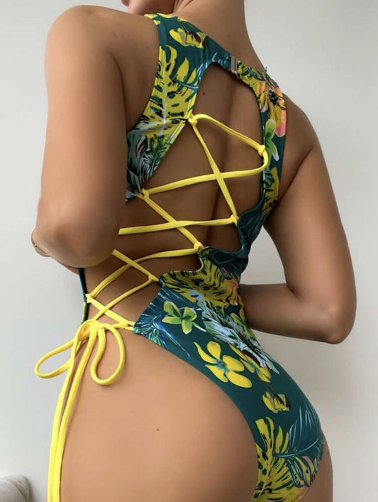 Laura - Bañador tropical de una pieza con cordones