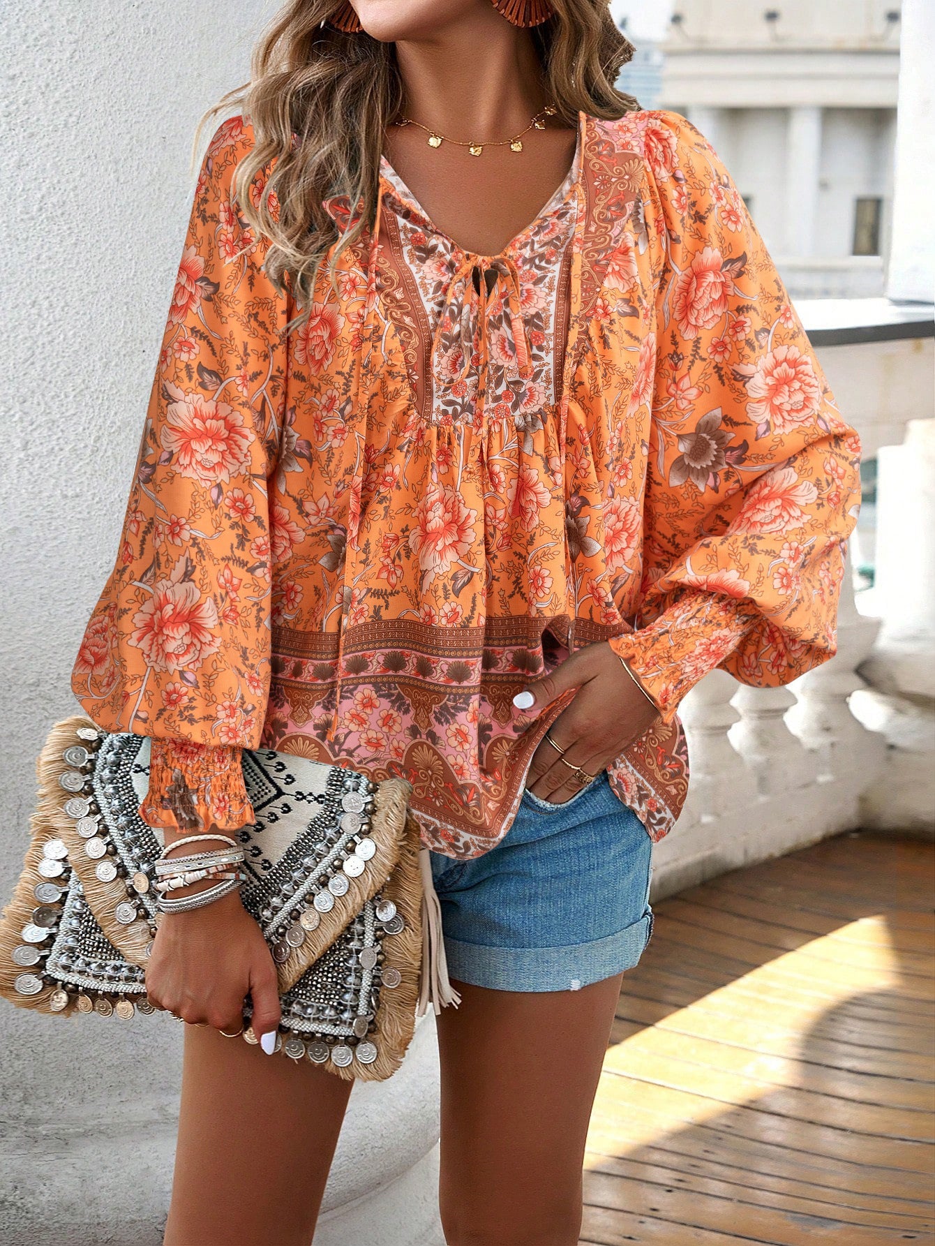 Florinda - Blusa boho floral de manga larga
