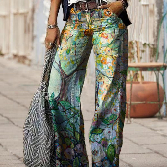 Valeria - Jeans a gamba larga con stampa floreale