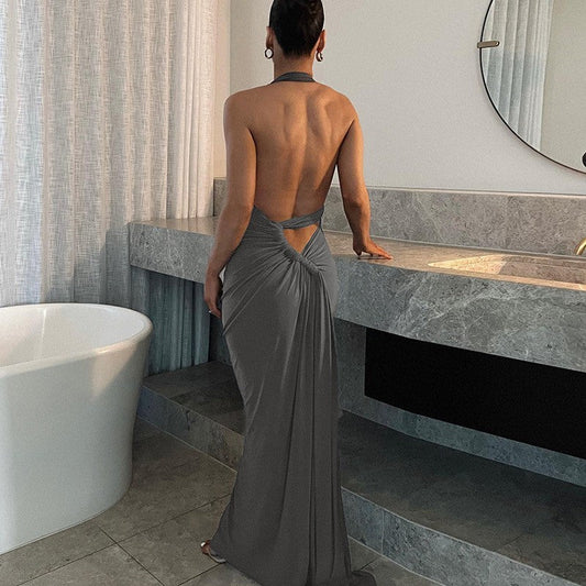 Daniela - Abito lungo drappeggiato con scollatura a farfalla