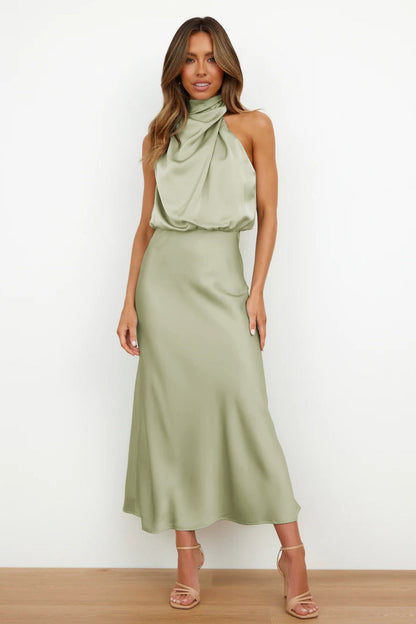 Sabrina - Abito midi in raso con design asimmetrico monospalla