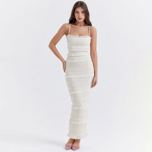 Elisa - Abito lungo in pizzo con spalline