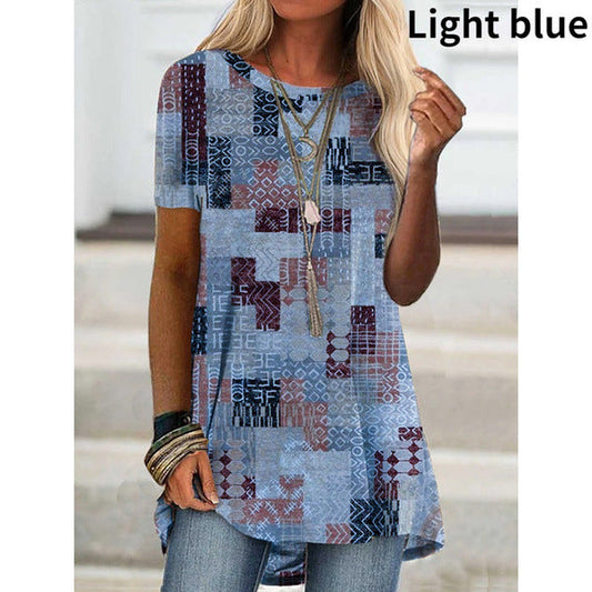 Alma - Blusa estampada bohemia de manga corta