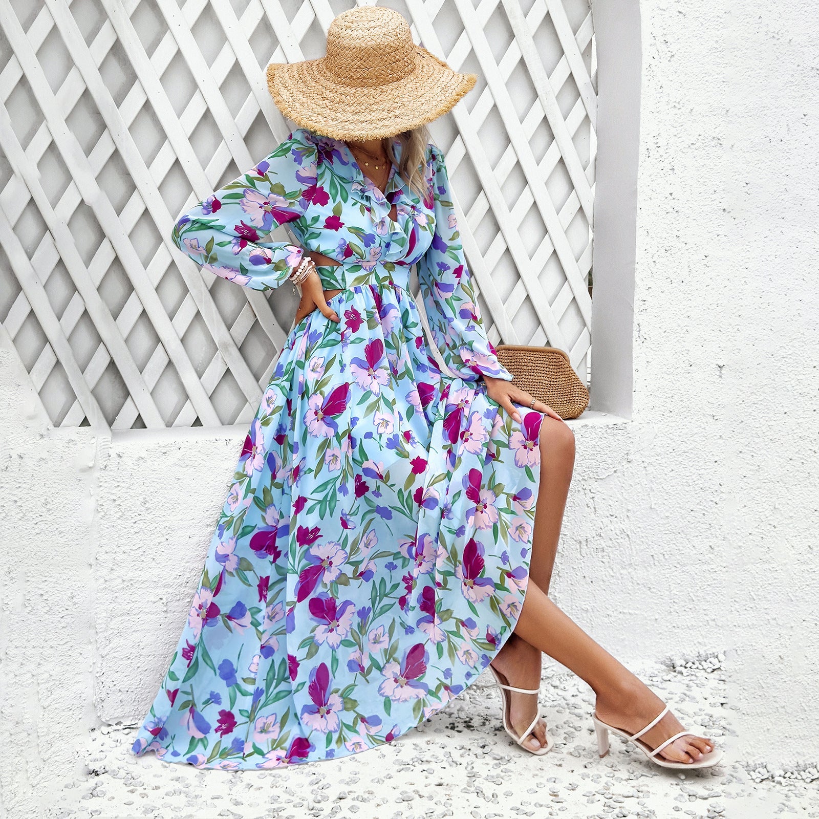 Mireya | Abito casual da donna con stampa floreale, scollo a V e vita aderente