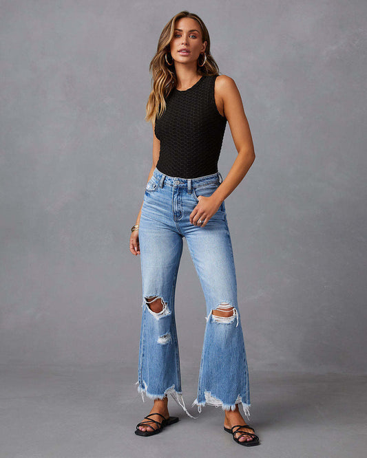 Elisa | Jeans a vita alta in stile europeo e americano con strappi ed effetto water washed